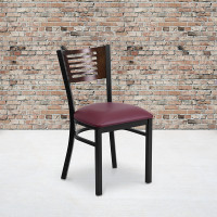 Flash Furniture XU-DG-6G5B-WAL-BURV-GG HERCULES Series Black Decorative Slat Back Metal Restaurant Chair, Burgundy Vinyl Seat